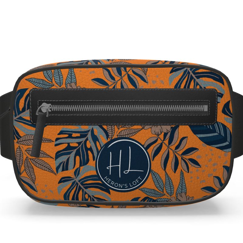 Belt Bag - Nappa Leather - Midnight Monstera - Cadmium Orange