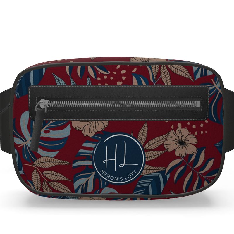 Belt Bag - Nappa Leather - Midnight Monstera - Crimson Nightfall