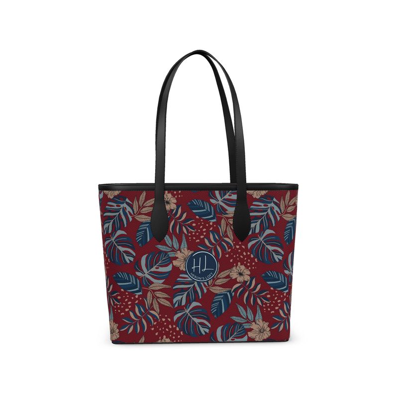 City Tote Bag - Nappa Leather - Midnight Monstera - Crimson Nightfall