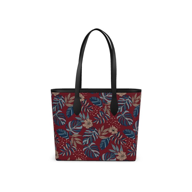 City Tote Bag - Nappa Leather - Midnight Monstera - Crimson Nightfall