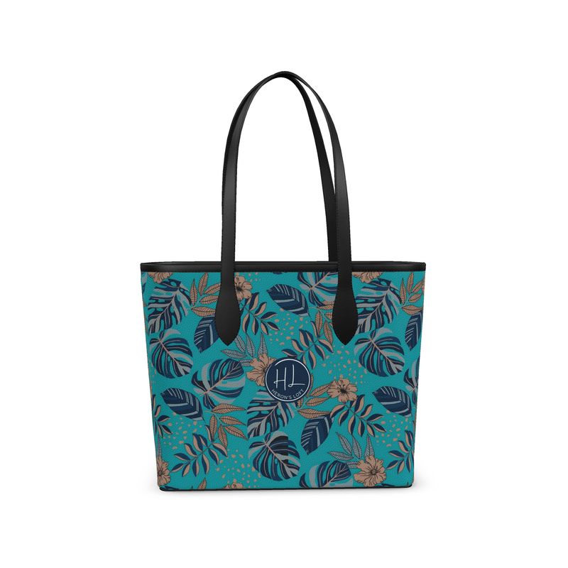 City Tote Bag - Nappa Leather - Midnight Monstera - Dark Cyan