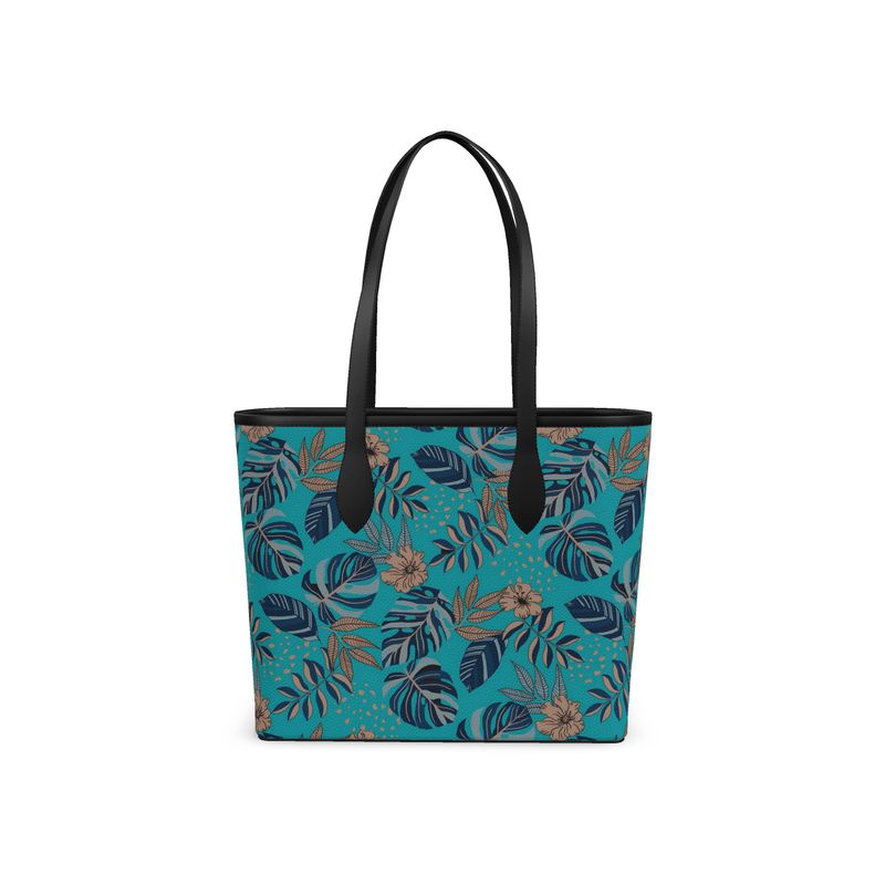 City Tote Bag - Nappa Leather - Midnight Monstera - Dark Cyan