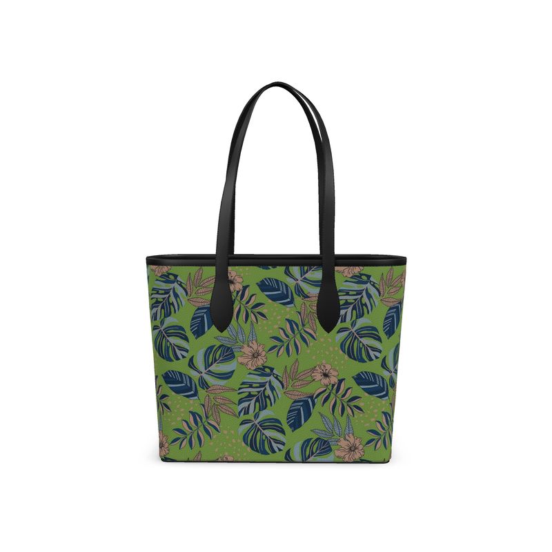 City Tote Bag - Nappa Leather - Midnight Monstera - Olive Velour