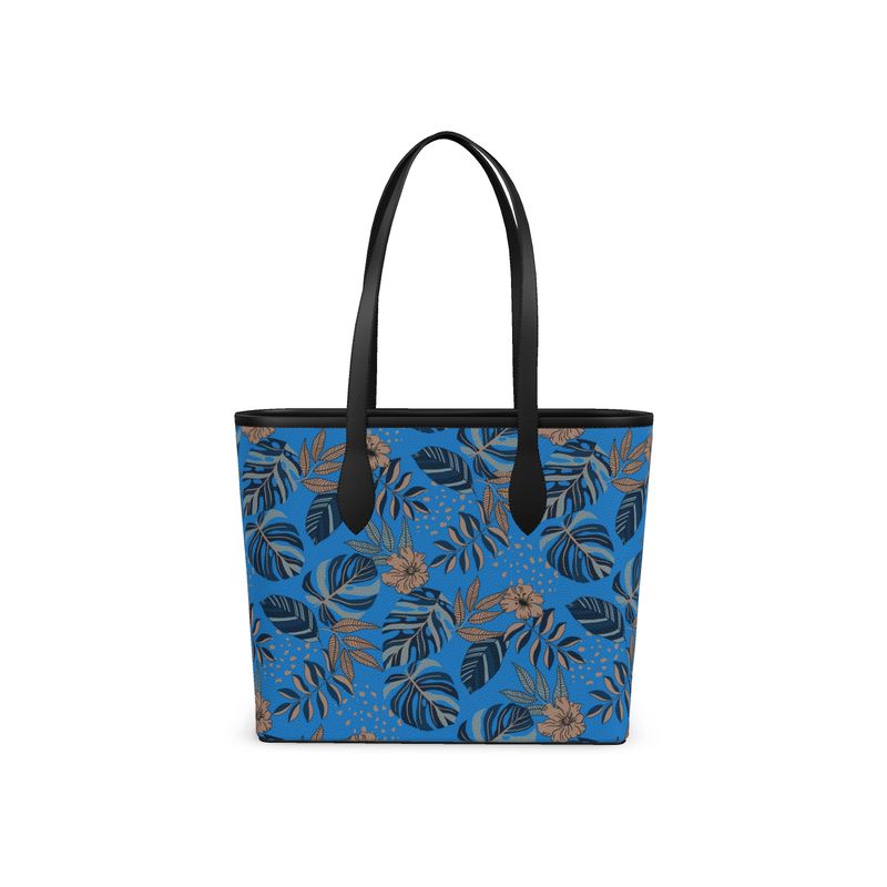 City Tote Bag - Nappa Leather - Midnight Monstera - Azure Blue