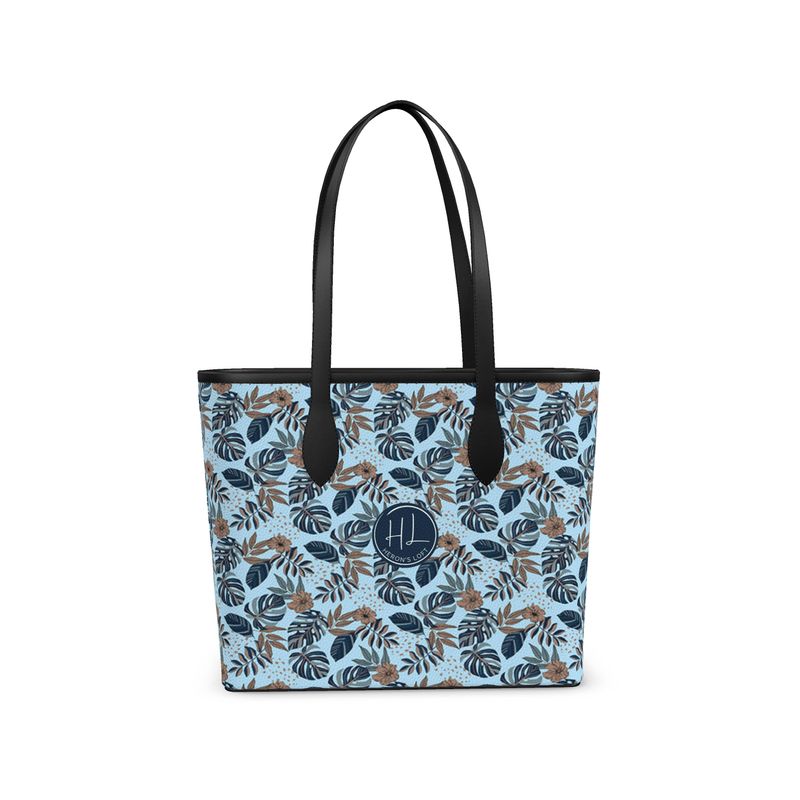 City Tote Bag - Nappa Leather - Midnight Monstera - Blue Mist