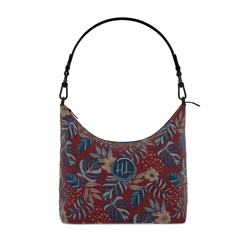 Square Shoulder Bag - Nappa Leather - Midnight Monstera - Crimson Nightfall