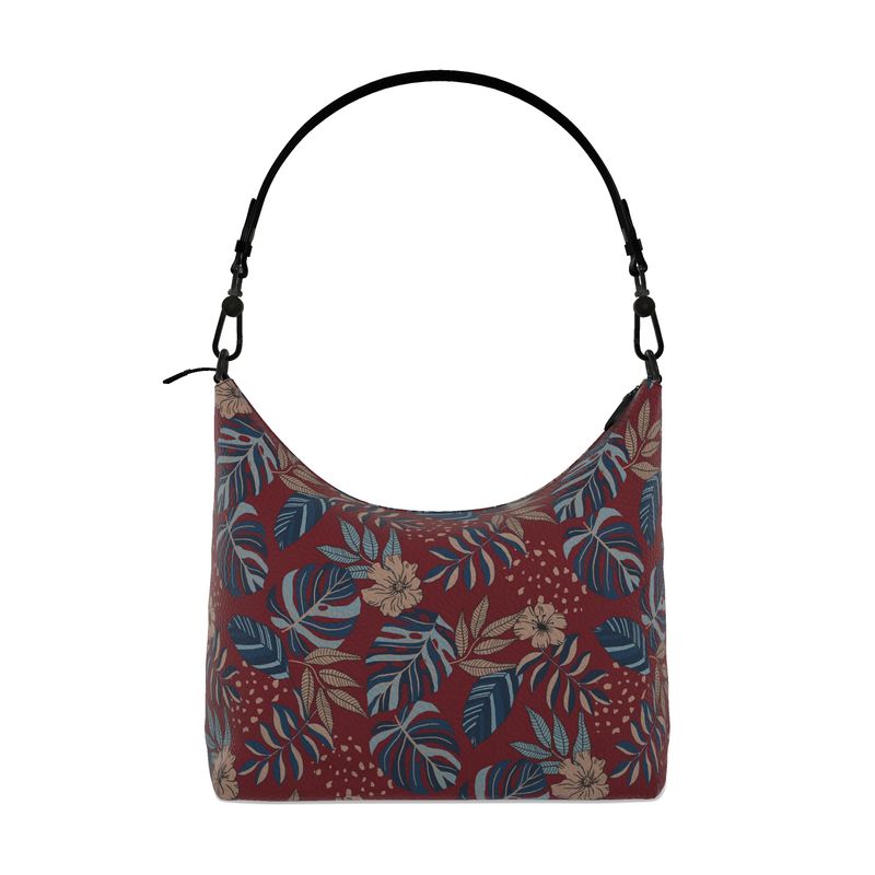 Square Shoulder Bag - Nappa Leather - Midnight Monstera - Crimson Nightfall