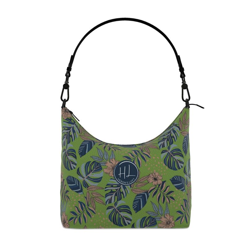 Square Shoulder Bag - Nappa Leather - Midnight Monstera - Olive Velour