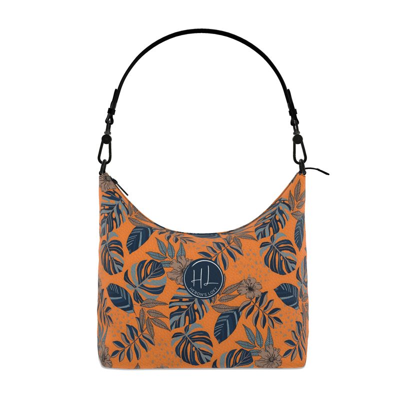 Square Shoulder Bag - Nappa Leather - Midnight Monstera - Cadmium Orange