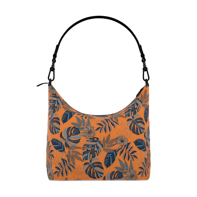 Square Shoulder Bag - Nappa Leather - Midnight Monstera - Cadmium Orange