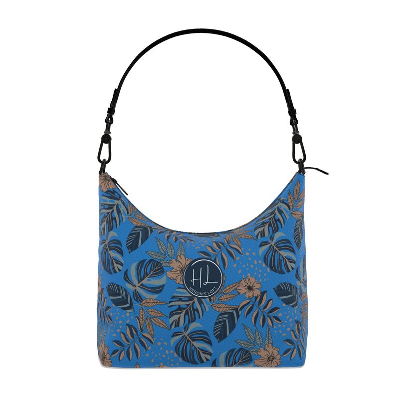 Square Shoulder Bag - Nappa Leather - Midnight Monstera -  Azure Blue