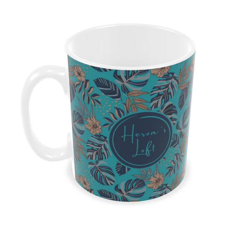 Coffee Mug - Midnight Monstera - Cyan Noir