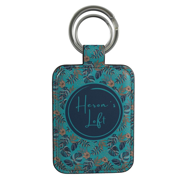 Luxury Leather Keyring - Midnight Monstera - Cyan Noir